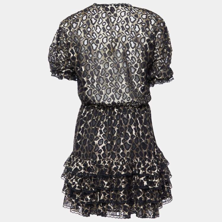 Pre Owned Just Cavalli Black Leopard Lace Ruffle Dress M
