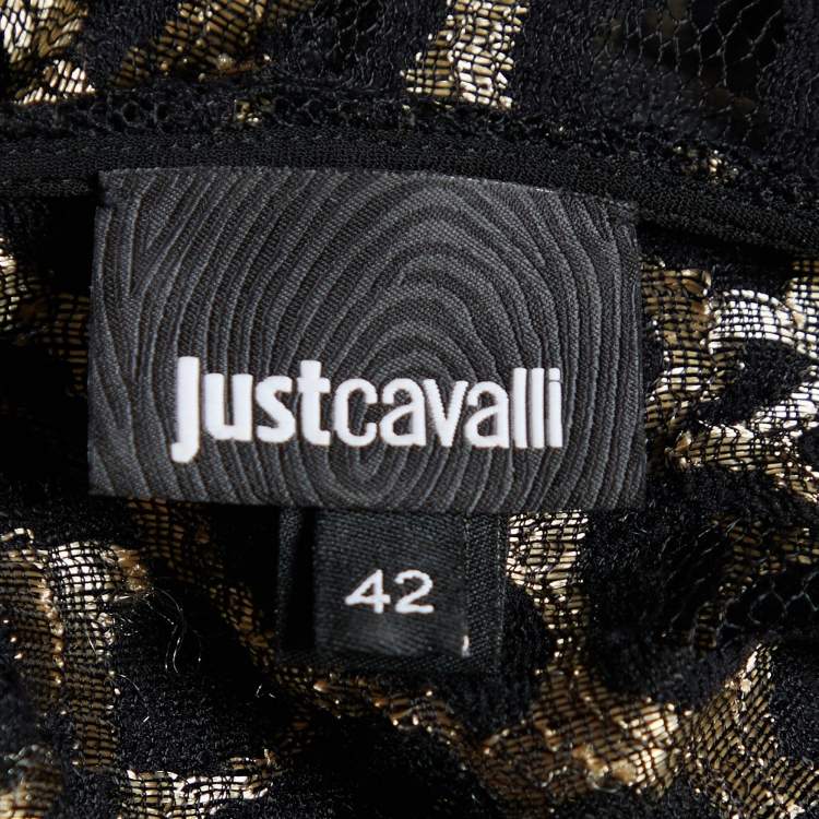 Pre Owned Just Cavalli Black Leopard Lace Ruffle Dress M