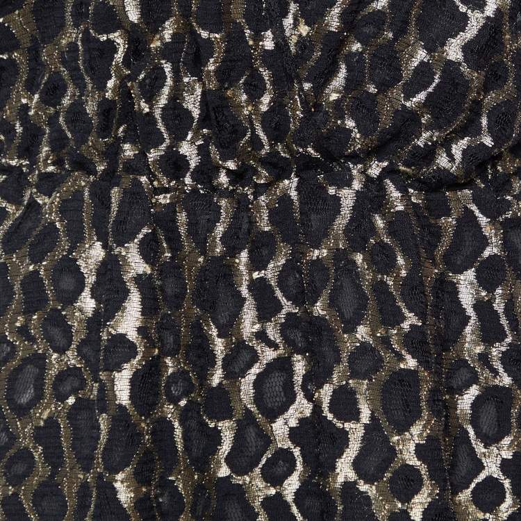 Pre Owned Just Cavalli Black Leopard Lace Ruffle Dress M