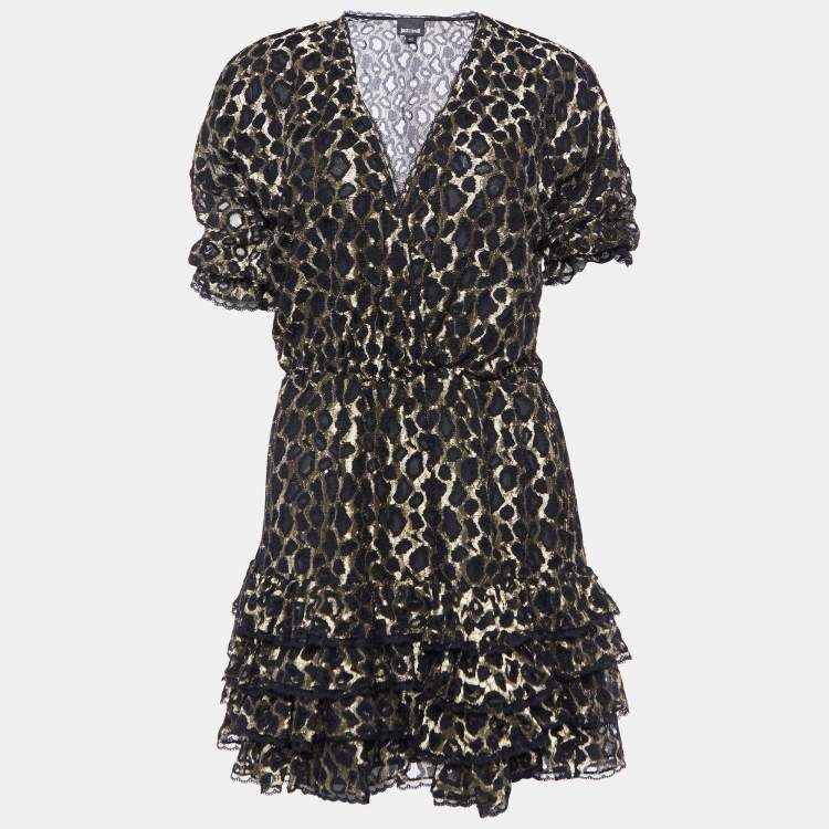 Pre Owned Just Cavalli Black Leopard Lace Ruffle Dress M