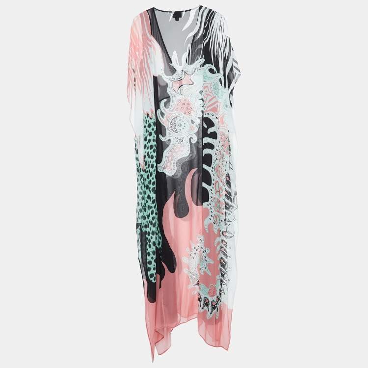 Pre Owned Just Cavalli Multicolor Abstract Print Georgette Kaftan Cover-Up Dress S