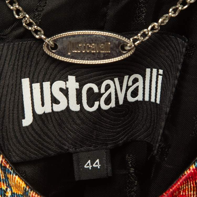 Pre Owned Just Cavalli Black Printed Leather Zipper Jacket M