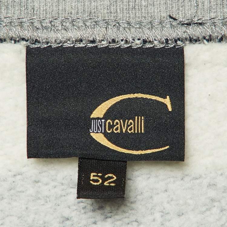 Pre Owned Just Cavalli Grey Striped Cotton Logo Embroidered Sweatshirt XL