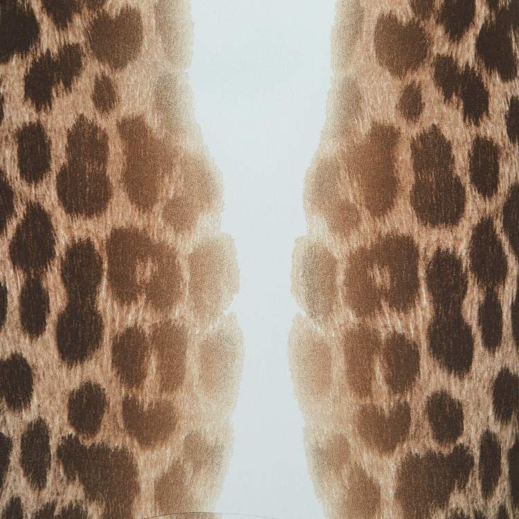 Pre Owned Just Cavalli Brown Leopard Print Crepe Asymmetric Midi Skirt S