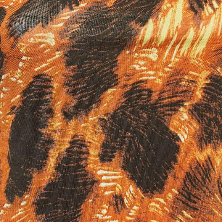 Pre Owned Just Cavalli Brown/Orange Print Jersey One Shoulder Top M