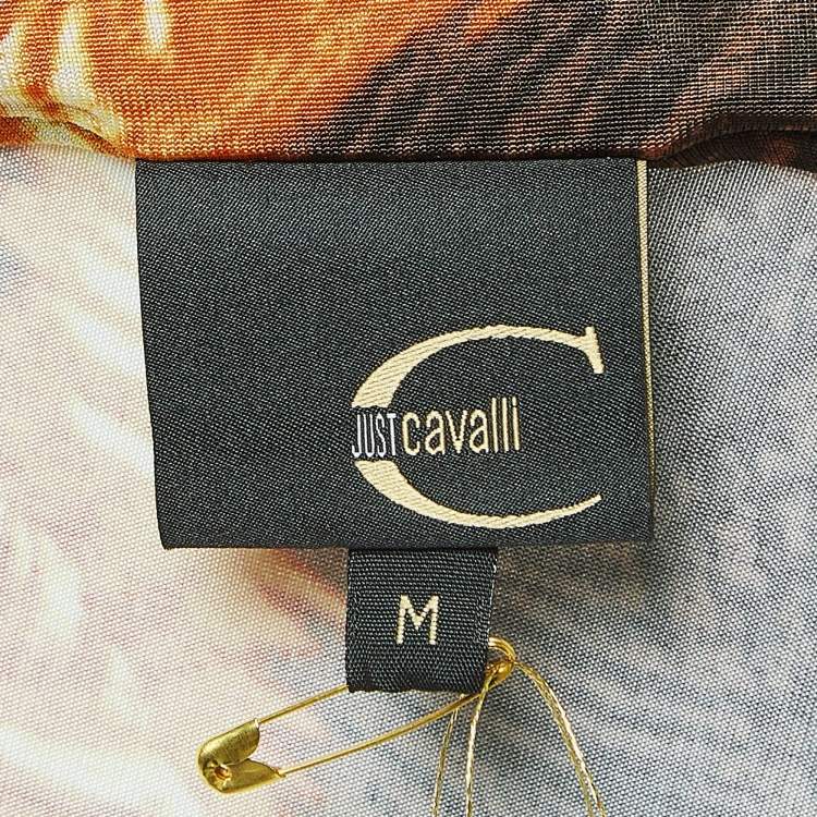 Pre Owned Just Cavalli Brown/Orange Print Jersey One Shoulder Top M