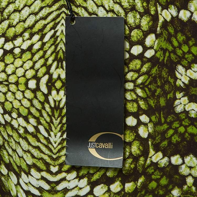 Pre Owned Just Cavalli Green Print Stretch Cotton One Shoulder Top M