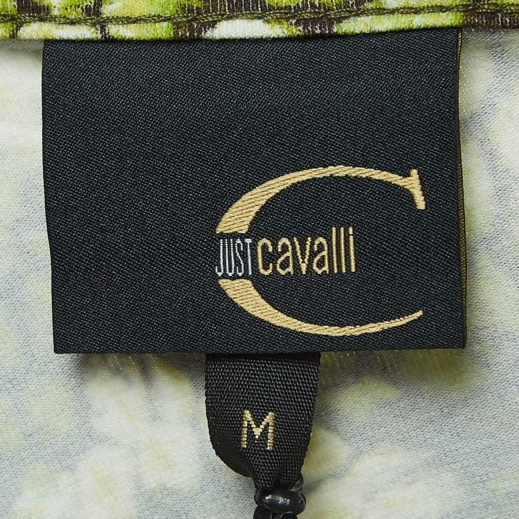 Pre Owned Just Cavalli Green Print Stretch Cotton One Shoulder Top M