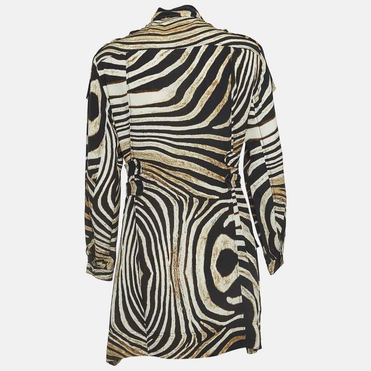 Pre Owned Just Cavalli Brown Animal Print Silk Lace Up Neck Mini Dress M