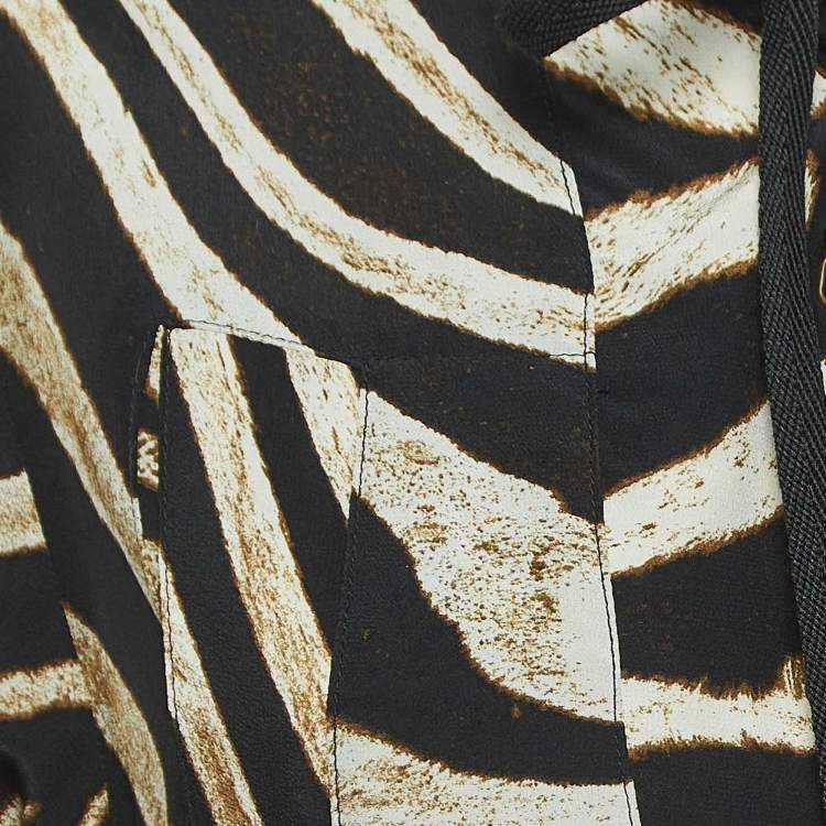 Pre Owned Just Cavalli Brown Animal Print Silk Lace Up Neck Mini Dress M