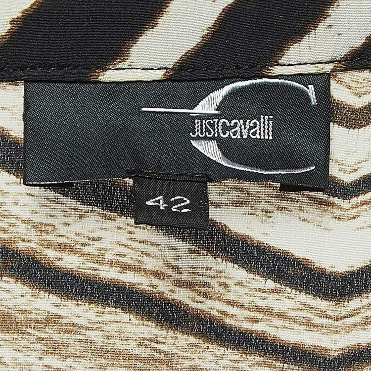 Pre Owned Just Cavalli Brown Animal Print Silk Lace Up Neck Mini Dress M