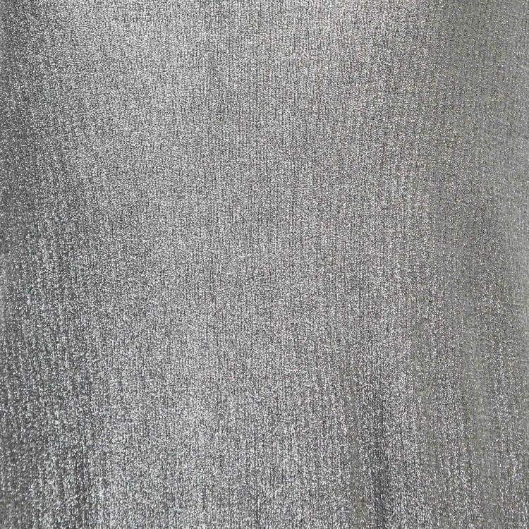 Pre Owned Just Cavalli Metallic Silver Lamé Jersey Metal Embellished Mini Dress S