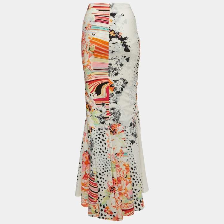 Pre Owned Just Cavalli Vintage Multicolor Floral Print Crepe Maxi Mermaid Skirt S