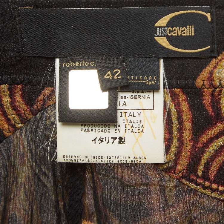 Pre Owned Just Cavalli Brown Tassel Printed Silk Asymmetric Mini Skirt M