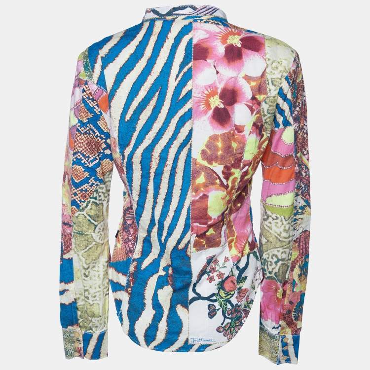 Pre Owned Just Cavalli Multicolor Patchwork Printed Cotton Button Front Shirt M 