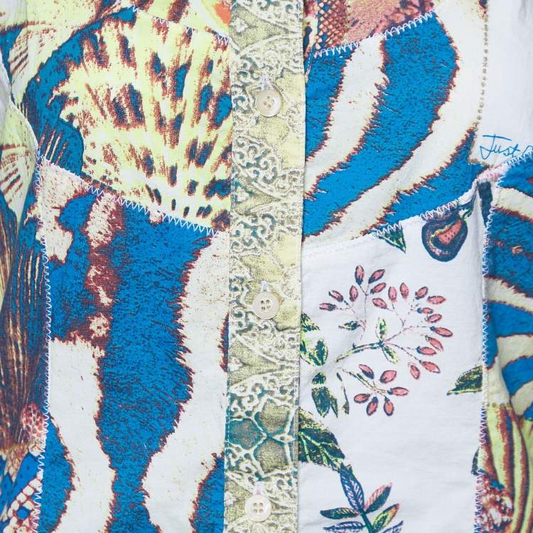 Pre Owned Just Cavalli Multicolor Patchwork Printed Cotton Button Front Shirt M 