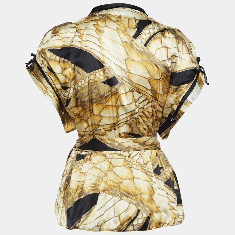 مملوكة مسبقًا Just Cavalli Yellow Printed Satin Silk Glitter Silk Wrap Blouse S