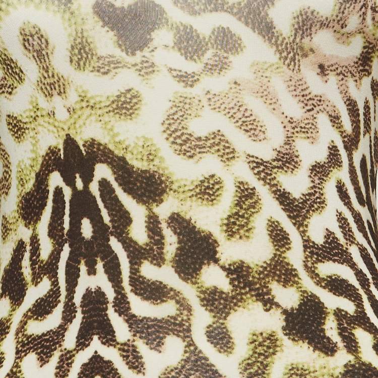 Pre Owned Just Cavalli Green Animal Print Jersey Flounce Midi Dress S