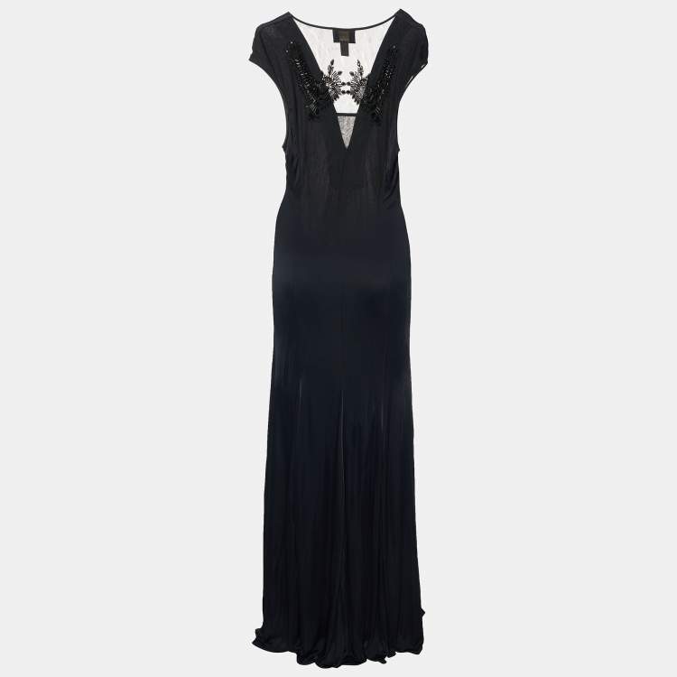 Pre Owned Class by Roberto Cavalli Black Jersey Embellished Sleeveless Maxi Dress L