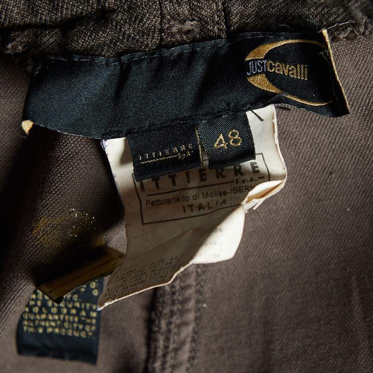 Pre Owned Just Cavalli Brown Checked & Velvet Cotton Paneled Capri Pants L
