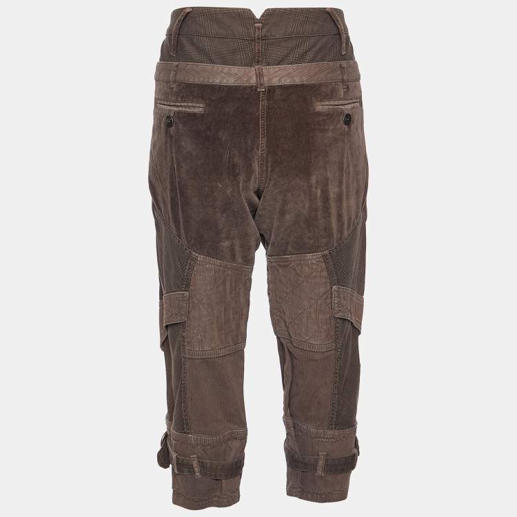 Pre Owned Just Cavalli Brown Checked & Velvet Cotton Paneled Capri Pants L