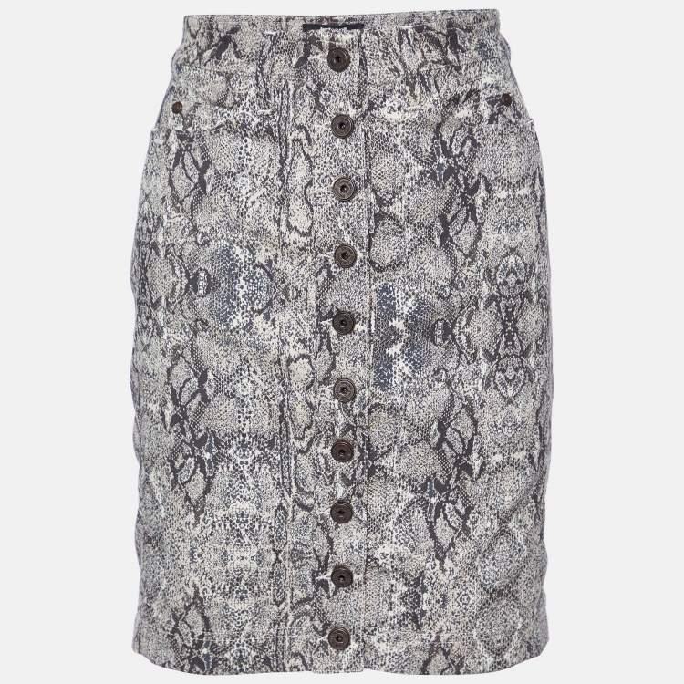Pre Owned Just Cavalli Beige Animal Pattern Cotton Fitted Skirt S