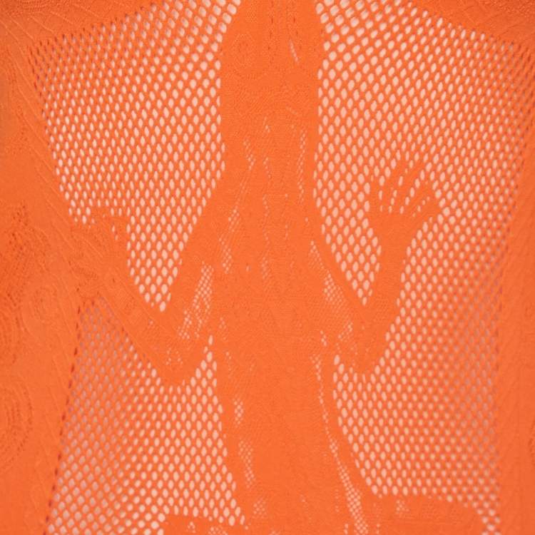Pre Owned Just Cavalli Orange Eyelet Jersey Fitted Tank Top M