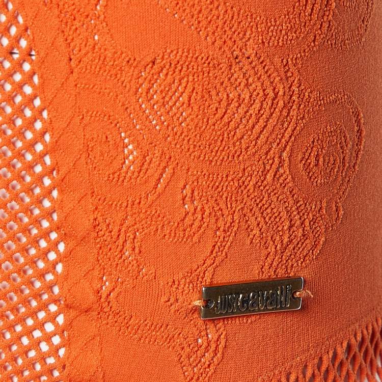 Pre Owned Just Cavalli Orange Eyelet Jersey Fitted Tank Top M