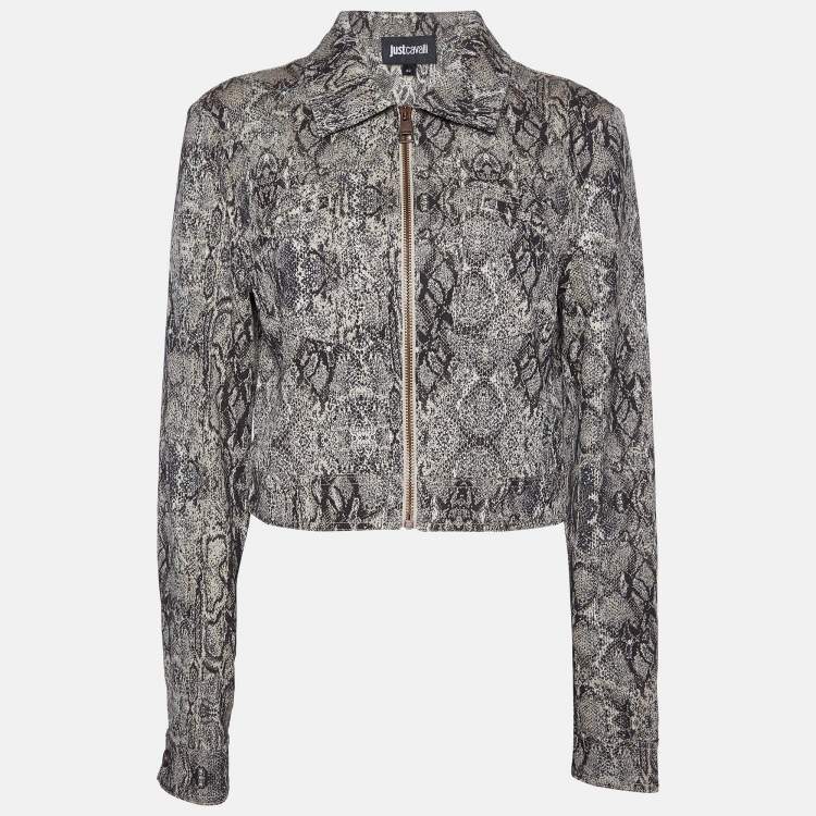 Pre Owned Just Cavalli Beige Animal Pattern Cotton Cropped Jacket M