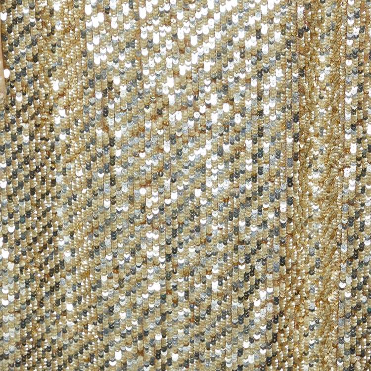 Pre Owned Just Cavalli Gold Sequin and Tulle Flounce Mini Dress M