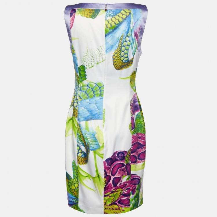 Pre Owned Just Cavalli Purple/Green Floral Print Satin Sheath Dress L