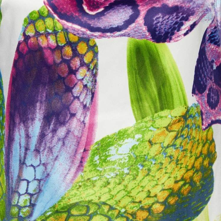 Pre Owned Just Cavalli Purple/Green Floral Print Satin Sheath Dress L