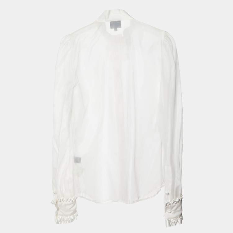 Pre Owned Just Cavalli White Silk Organza Ruffled Sheer Blouse L