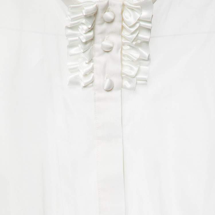 Pre Owned Just Cavalli White Silk Organza Ruffled Sheer Blouse L