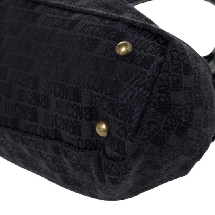 Pre Owned Just Cavalli Black Fabric and Croc Embossed Leather Belted Shoulder Bag