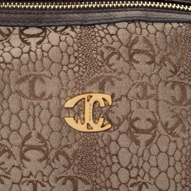 Pre Owned Just Cavalli Brown Signature Canvas Chain Hobo