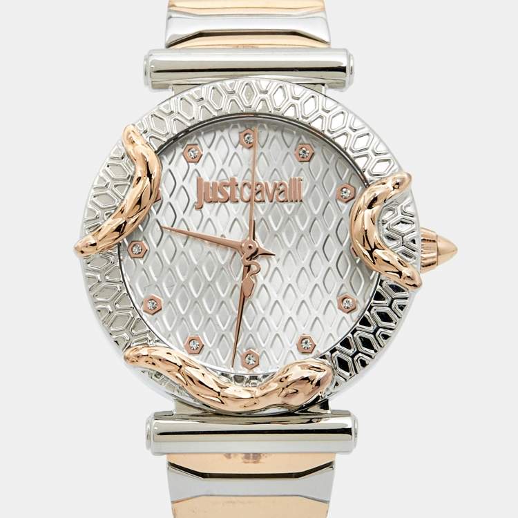 Pre Owned Just Cavalli Silver Two Tone Stainless Steel Animalier JC1L234M0265 Women's Wristwatch 32 mm