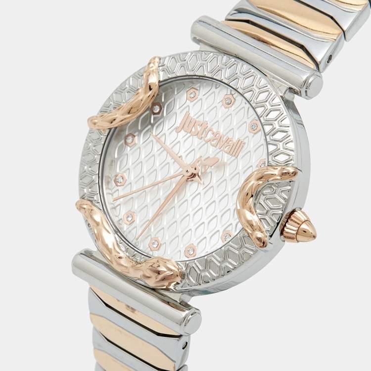 Pre Owned Just Cavalli Silver Two Tone Stainless Steel Animalier JC1L234M0265 Women's Wristwatch 32 mm