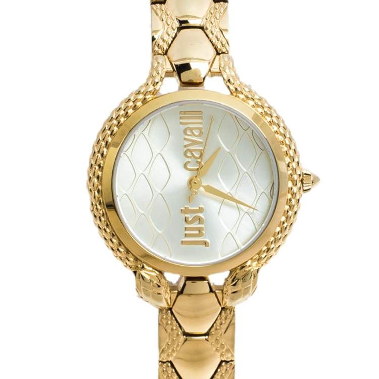 Pre Owned Just Cavalli Yellow Gold Tone Stainless Steel JC1L046M0065 Women's Wristwatch 32 mm