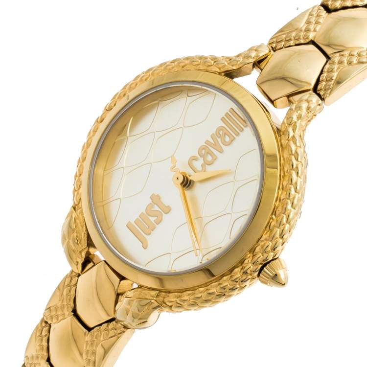Pre Owned Just Cavalli Yellow Gold Tone Stainless Steel JC1L046M0065 Women's Wristwatch 32 mm