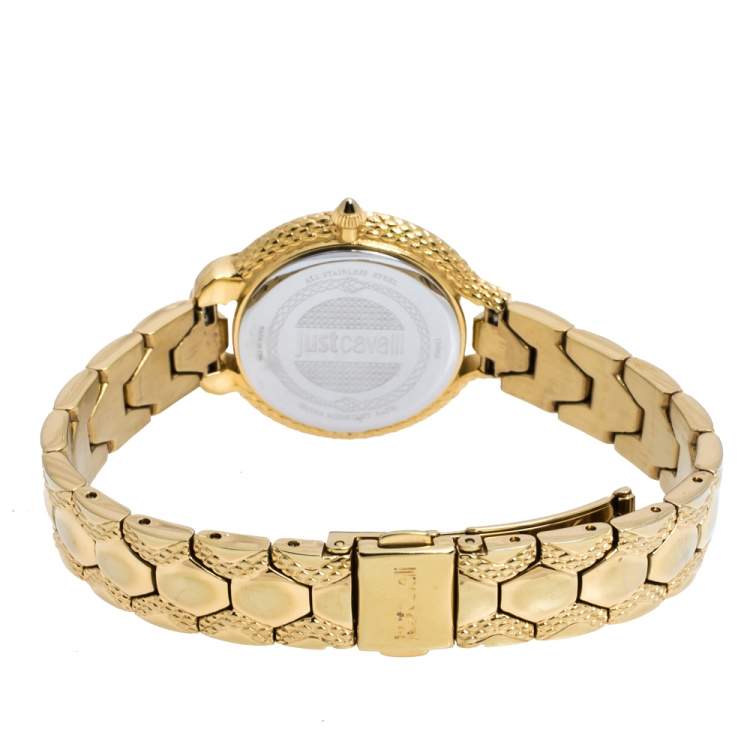 Pre Owned Just Cavalli Yellow Gold Tone Stainless Steel JC1L046M0065 Women's Wristwatch 32 mm
