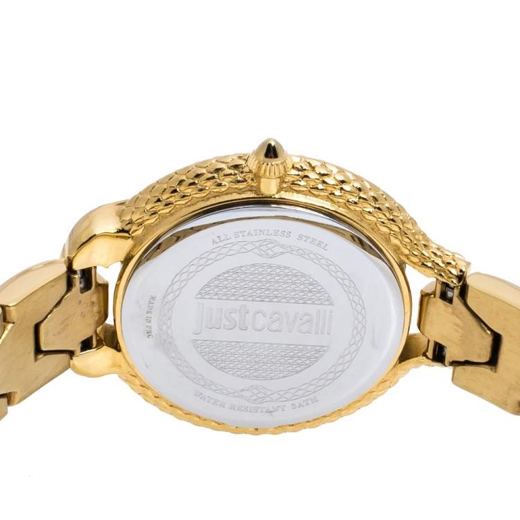 Pre Owned Just Cavalli Yellow Gold Tone Stainless Steel JC1L046M0065 Women's Wristwatch 32 mm