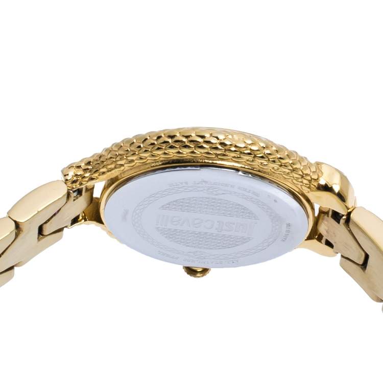 Pre Owned Just Cavalli Yellow Gold Tone Stainless Steel JC1L046M0065 Women's Wristwatch 32 mm