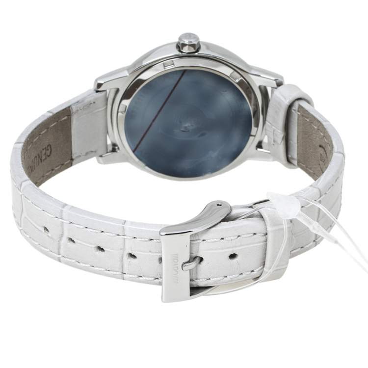 Pre Owned Roberto Cavalli Mother Of Pearl Stainless Steel Leather R7251161545 Women's Wristwatch 34 mm