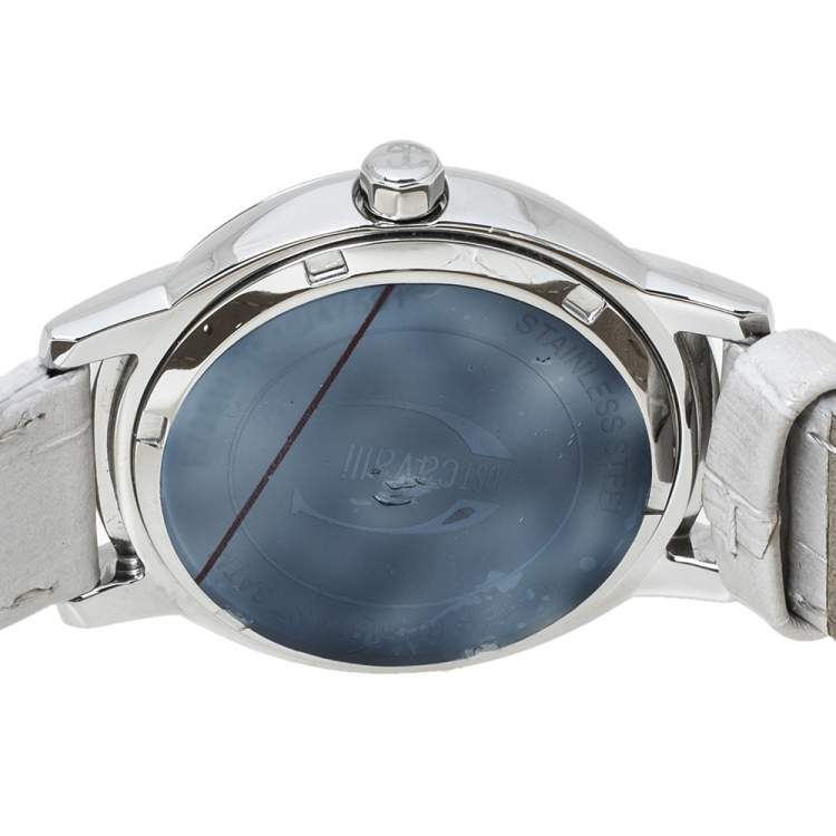 Pre Owned Roberto Cavalli Mother Of Pearl Stainless Steel Leather R7251161545 Women's Wristwatch 34 mm