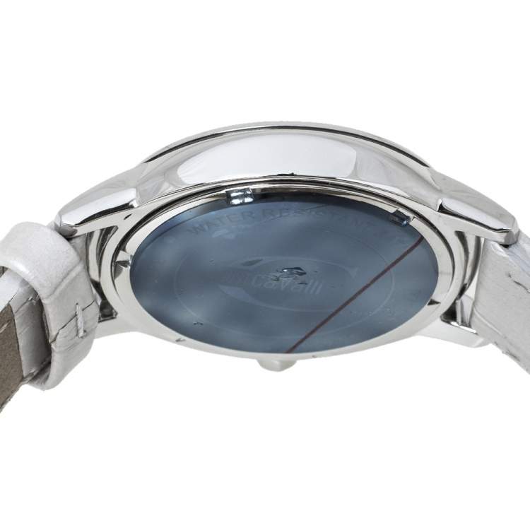 Pre Owned Roberto Cavalli Mother Of Pearl Stainless Steel Leather R7251161545 Women's Wristwatch 34 mm