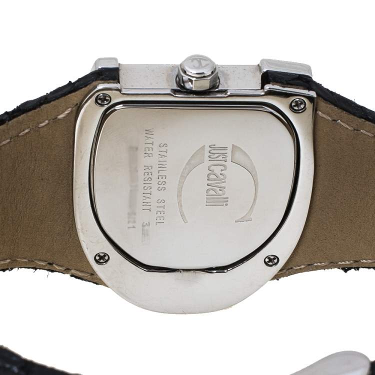 Pre Owned Just Cavalli Black Stainless Steel and Leather R7251160625 Women's Wristwatch 36 mm
