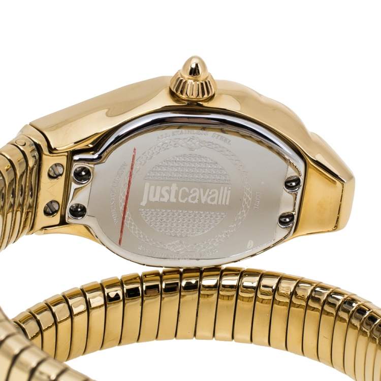 Pre Owned Just Cavalli Mother Of Pearl Yellow Gold Plated Stainless Steel Serpent JC1L001M0026 Women's Wristwatch 22 mm