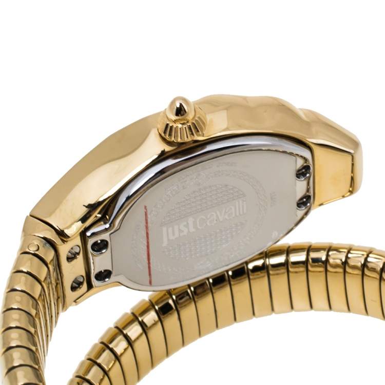 Pre Owned Just Cavalli Mother Of Pearl Yellow Gold Plated Stainless Steel Serpent JC1L001M0026 Women's Wristwatch 22 mm