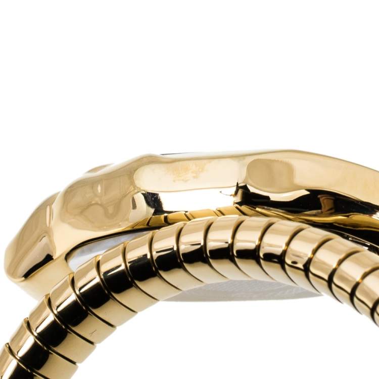 Pre Owned Just Cavalli Mother Of Pearl Yellow Gold Plated Stainless Steel Serpent JC1L001M0026 Women's Wristwatch 22 mm